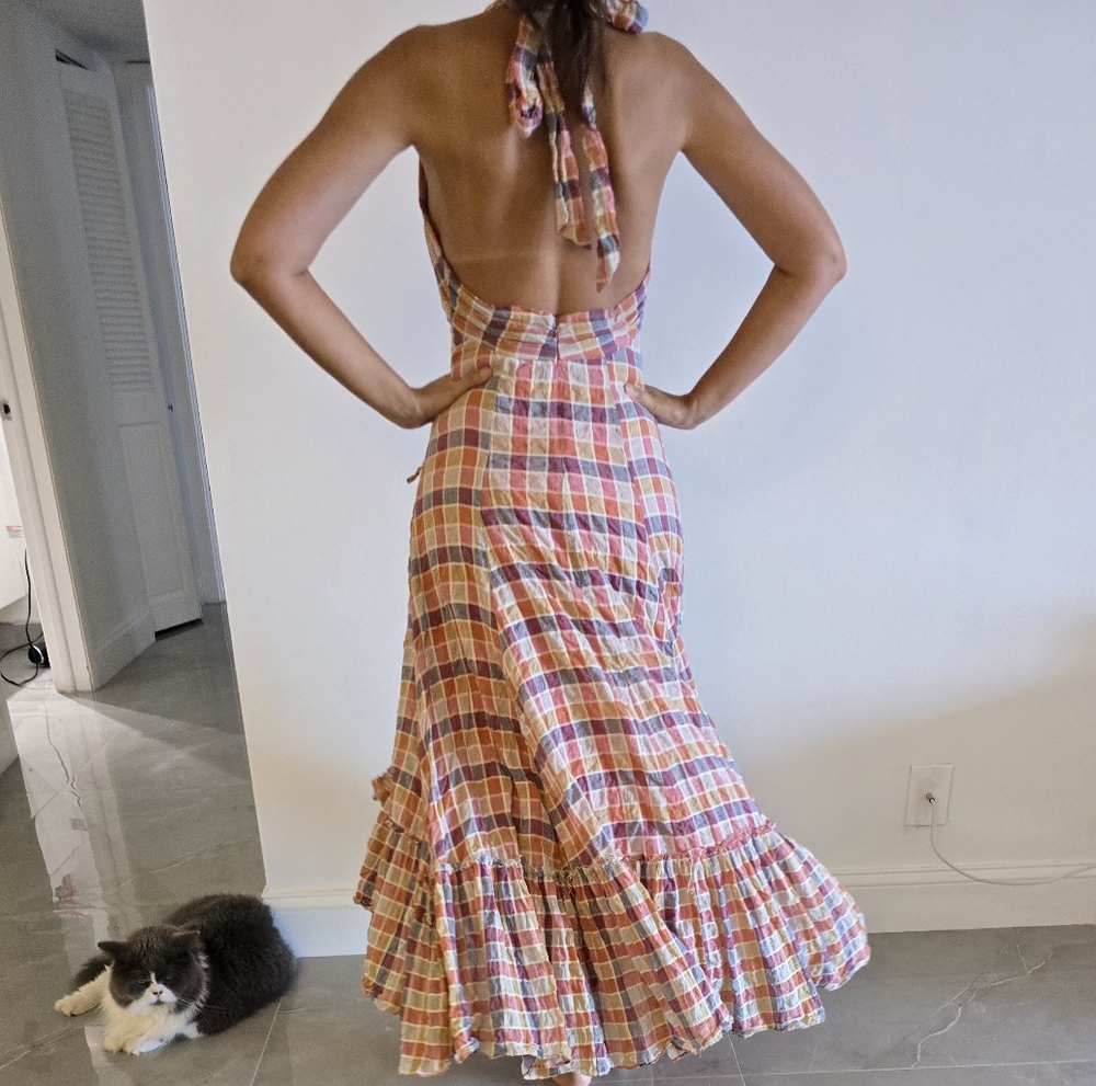 Free People Red Orange Ruffled Backless Sundress